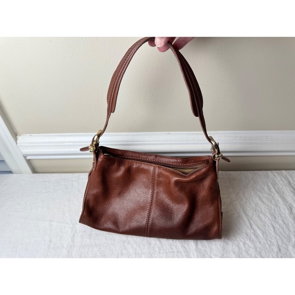 Liz Claiborne Handbags - Vintage Liz Claiborne Cognac Brown Leather Y2K Small Shoulder Bag Gold Hardware